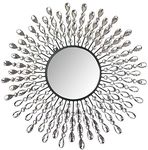 Lulu Decor, 23.50" Crystal Drop Wall Mirror, 9" Round Beveled Mirror Handmade for Living Room & Bedroom