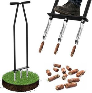 VASALAID Lawn Aerator Tool, Manual Core Lawn Aerator with 3 Stainless Steel Hollow Tines, Heavy Duty Grass Aerating Tool for Compacted Soil & Lawn Care