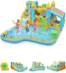 Ktaxon 10 in 1 Inflatable Water Slide with Flower Sprinkler, Big Outdoor Bounce House w/ 450W Blower, Long Slide & Splash Pool, Backyard Water Slide Bouncy Castle for Kids 3-8