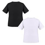 TIZAX 2 Pieces Boys Swim Tops Kids Short Sleeve Rash Vest Quick Dry Swimwear Children UPF 50+ Rash Guard Shirts Black+White 13-14 Years