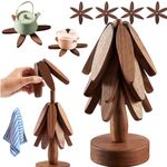 Wood Trivet 2024 Wooden Trivets for Hot Dishes Foldable Trivet Table Pad Tree Shape Trivet Set Coaster for Hot Dishes Bowl Teapot Hot Pot (Walnut-A-4 levels)