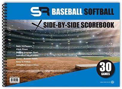 Score It Right Side By Side Baseball/Softball Scorebook – Premium Score Keeping Book – 16 Player - 30 Game Scorebook with Pitch Count, Individual Player Stats, Batting Average Chart - 11.5" x 16"