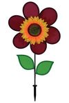 In the Breeze 2703 Burgundy Sunflower Wind Spinner with Leaves, 12 Inch