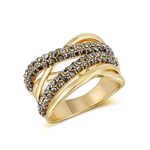 Mytys Crossover Statement Rings for Women 14k Gold Band Ring Black Marcasite Wide Chunky Twist Rings