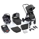 Babymore Memore V2 Travel System 13 Piece Black - 3-in-1 Pram Travel System, Foldable, Reclining Baby Pushchair, Coco i-Size Baby Car Seat with ISOFIX Base & Accessories, 0-4 Years | Up to 22 Kg