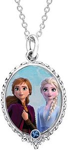 Disney Womens Frozen II Necklace 16" + 2" - Silver Plated Frozen Necklace with Elsa and Anna Pendant Jewelry - Frozen Jewelry