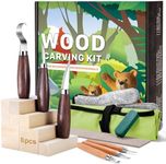 Wood Carving Tools Kit, 18 in 1 Wood Whittling Kit for Beginners with 8PCS Basswood Carving Blocks, 6PCS Whittling Tools, Chip Carving Tools Set with Sharpener, Gloves, Roll Bag
