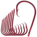 LURELINK-Inline-Circle-Hooks-Saltwater-for-Catfish-Bass-Octopus-Hooks-Fishing-Hook-Freshwater 50 Pack (5/0 50-Pack, Red)