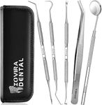 ZOVIRA Plaque Remover for Teeth 5pc Tooth Cleaning Kit with Tartar and Calculus Removal Dental Care Set Stainless Steel Dentist Tools for Personal and Home Use