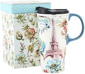 Tall Ceramic Travel Mug 17 oz. Sealed Lid With Gift Box Paris