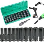 HASERY 10 Pcs Deep Impact Socket Set, 10-24 MM Hex Long Socket Set with Plastic Storage Box, 1/2 Inch Impact Wrench Socket Set, Comes with Impact Driver Socket Extension Bar for Home Car Repair