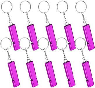 10PCS Survival Emergency Whistles with Keychains, Aluminum Metal Safety Whistles, Double Tube High-Frequency Loud Whistles for Outdoor Adventure, Camping, Hiking, Hunting, and Fishing (Purple)