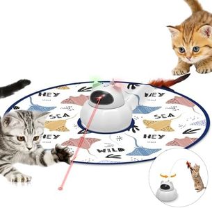 TBTeek Cat Toys Rechargeable, Interactive Cat Toys for Indoor Cats, 3 in 1 Automatic Cat Laser,Smart Kitten Toy,24 ″ Cat Wand Feather Rotating Moving