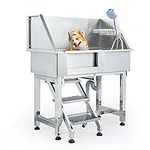 CO-Z 34 Inch Stainless Steel Dog Washing Station for Home, Professional Pet Dog Grooming Tub for Medium & Small Dogs, Extra Elevated Pet Wash Station, Dog Bathtub Bathing Station, Dog Shower Tub