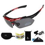 FREE SOLDIER Sports Sunglasses 5 in 1 Polarized Cycling Glasses for Men Women Tactical Military Glasses for Cycling Running Driving UV 400 Protection Golf Sunglasses,Red