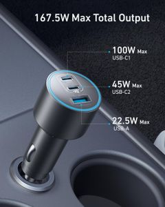 Anker 167.5W 3-Port Car Charger – Fast USB & USB-C Charging Adapter