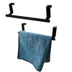 Over The Door Towel Rack, Stainless Steel Kitchen Hand Towel Holder, Cabinet Door Towel Bar, Dish Towel Rack for Cabinet, Over Cabinet Towel Hanger for Kitchen Bathroom Cupboard, 2Pack (Black)