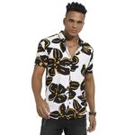 Campus Sutra Men's White & Black Maxi Floral Print Shirt for Casual Wear | Spread Collar | Short Sleeve | Button Closure | Heavy Rayon Shirt Crafted with Comfort Fit for Everyday Wear