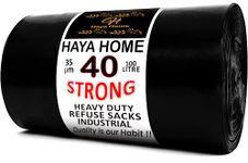 Haya Home 100L 40 Strong Black Plastic Bin Bags Heavy Duty Bin Liners, Refuse Sacks Pack of 40 X 1 Heavy Duty Waste Dustbin Bags roll for Kitchen Home Office DIY Garden 100% Recycled Material