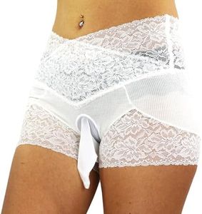 Mona's Choice High Waist Boy Short Mens Sissy Panties - PSC, White - Closed Sheath, One Size