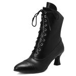 LIPIJIXI Women Vintage Victorian Boots Kitten Heel Granny Boots Lace Up Ankle Boots Women Black Halloween Costume Shoes Goth Witch Stuff Boots Size 9.5