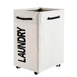 Haundry 86L Large Collapsible Laundry Hamper with Wheels, Waterproof Rolling Clothes Hamper Basket Bin for Dirty Clothes Storage (Beige)