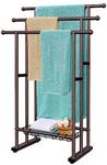 Kayfia 40" Tall Standing Towel Racks for Bathroom, 3 Tier Towel Rack Stand with Storage Basket, Blanket Ladder Drying and Display Rack for Oversized Bath Towel, Next to Tub Or Shower (Bronze)