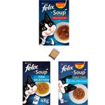 Cat Soup Bundle Including Purina FELIX 18 Pouches - FISH Selection (6x48g-cod,tuna,plaice) FARM Selection (6 x48g-beef,chicken,lamb) TENDER STRIPS (6x48g) and exclusive sample of Ubipet Catnip 5g