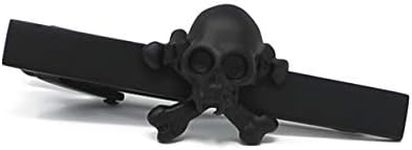 MENDEPOT Novelty Matte Black Skull and Cross Bones Tie Clip with Box