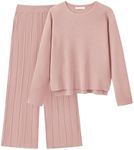 KIRUNDO Women's Fall 2 Piece Sweater Set Long Sleeve Knit Pullover Tops High Waist Pleated Wide Leg Pants Lounge Sets(Pink, Medium)