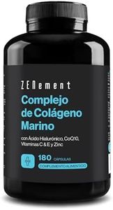 Colágeno Marino Hidrolizado con Ácido Hialurónico, Coenzima Q10, Vitaminas C & E y Zinc - 180 cápsulas (3 meses) Suplemento Articulaciones, Piel y Huesos - Péptidos Alta Concentración - Zenement