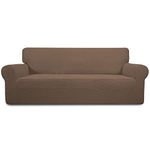 Easy-Going Stretch Sofa Slipcover Couch Sofa Cover Furniture Protector Soft with Elastic Bottom for Pets Kids Children Dog Spandex Jacquard Fabric Small Checks (Large, Brown)