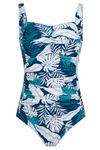 Aidotop Womens One Piece Swimsuit Tummy Control Swimwear with Retro Ruched Monokini Bathing Suits（7Blue White Leaf,XXL）