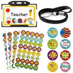 Tenare Teacher Roleplay for Kids Pretend Teacher Set Lanyard and Stickers Novelty Pretend ID Card Behaviour Reward Stickers Teacher Stuff Kids Role Play(Black,Awesome)