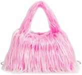 OYOANGLE Women's Y2k Fur Boston Bag Top Handle Shoulder Bags Soft Furry Handbags Hot Pink One-Size