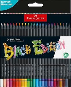 Faber-Castell Black Edition Colored Pencils: 24 Count, Black Wood and Super Soft Core Lead Colored Pencils, Art Coloring Pencils for Adult Coloring Books, Art Supplies for Teens, Kids, and Beginners