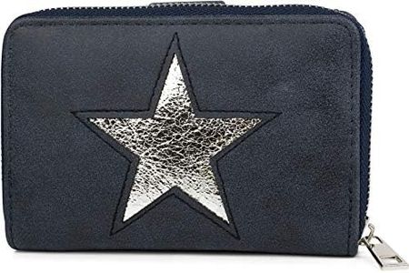 styleBREAKER Monedero con Motivo Recortado de Estrella en óptica metálica o de Lentejuelas, Cremallera, Cartera, señora 02040076, Color:Azul Oscuro/Plateado metálico