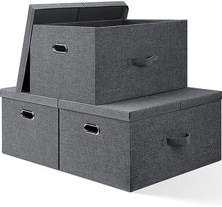 Bellzacasa Extra Large Collapsible Storage Bins with Lids, 3 Pack Linen Fabric Foldable Storage Bin Cube with 4 Handles, Storage Baskets Box for Home, Office, Closet, Gray, 22.8x15.7x11.8”