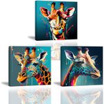 Piy Painting Giraffe Wall Art Set Colorful Animal Painting Print on Canvas Art Prints Modern Painting Pictures for Kitchen Bedroom Bathroom Game Room 3x 12x12in