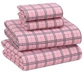 Ruvanti Flannel Sheets Full Size - 100% Cotton Double Brushed Bed Sheets Set, Deep Pockets 16 Inches, All Seasons Breathable & Extra Soft Full Sheets, Warm & Cozy, 4 Piece, Check & Bolt Pink