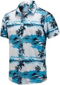 GRTXIN Men's Hawaiian Shirts Short Sleeve Button Down Floral T-Shirt Casual Summer Beach Shirts, Dark Blue, Medium