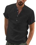 YAOBAOLE Mens Button Up Beach Shirt Casual Vacation T-Shirt Mens Short Sleeve Henley Shirts Black L