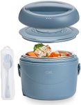 COOK WITH COLOR 40W Round Lunch Box, Portable Food Warmer, 1.1L Capacity, Stainless Steel Liner, Blue Slate