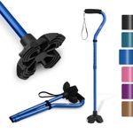 KINGGEAR Walking Cane for Women and Men, Lightweight and Sturdy Offset Walking Stick , Large Quad Base Canes for Seniors, Walking Crutches for People with Leg Injuries ( Dark Blue)