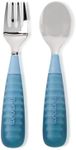 NumNum Toddler Utensils, Pre-Spoon, Fork & Spoon GOOtensils - 4th Stage Silverware Feeding Kids Aged 2+ Years w/Stainless Steel Heads - Silicone Food Feeding Supplies - Set of 2, Pacific Blue