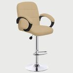 Redefine Jax Swivel High Counter Bar Stool With Armrest &Square Back Leather Cushion, Height Adjustable Bar Chair Suitable For Kitchen| Music| Food Court| Dining |Cafeteria (Cream, 35 Cm)