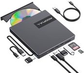 ROOFULL External CD DVD Drive USB 3.0 USB-C with 4*USB Ports and SD/TF Card Slot, Portable CD DVD Player Burner Optical Disc ROM/RW Reader Writer for Laptop PC Apple Mac Windows 11/10 Linux Computer