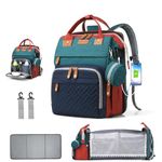 CESAILT Diaper Bag Backpack, Waterproof Diaper Bag, with Diaper Changing Pad, Baby Large Portable Bag, Travel Backpack Bag, Green-blue-red