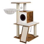 FEANDREA WoodyWonders Cat Tree, Modern Cat Tower, Wood Cat Condo Furniture with Scratching Posts and Dangling Balls, Walnut Color UPCT071H01