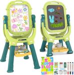 Ylovetoys Easel for Kids, Toddler Art Easel Adjustable Standing, Magnetic Double Sided Easel with Painting Accessories Gift for Boys and Girls (Green)